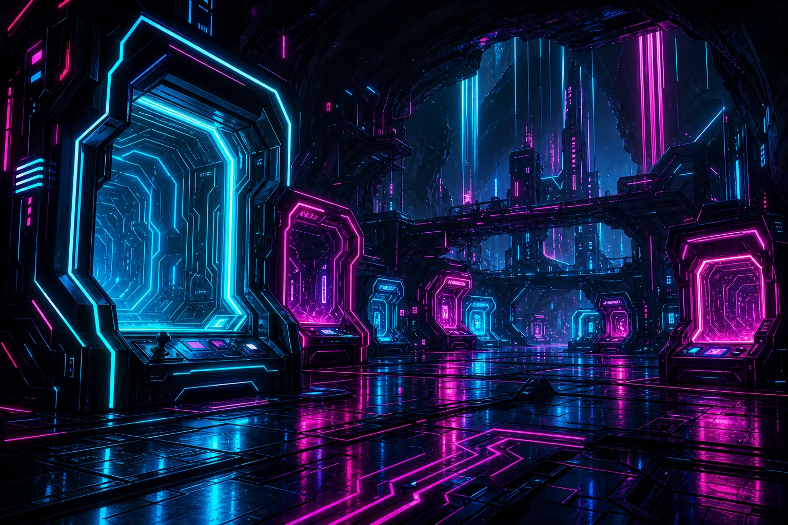 Neon Cyberpunk virtual arcade scene